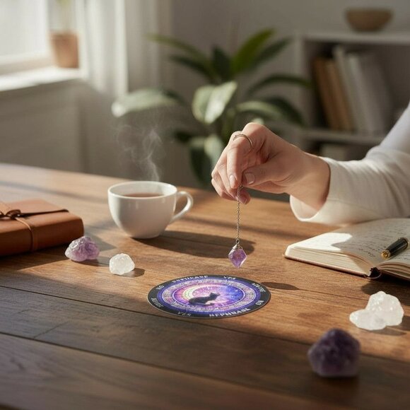 Mystical Cat Pendulum Board 6" - Reversible Coaster & Divination - New - Picture 2 of 8